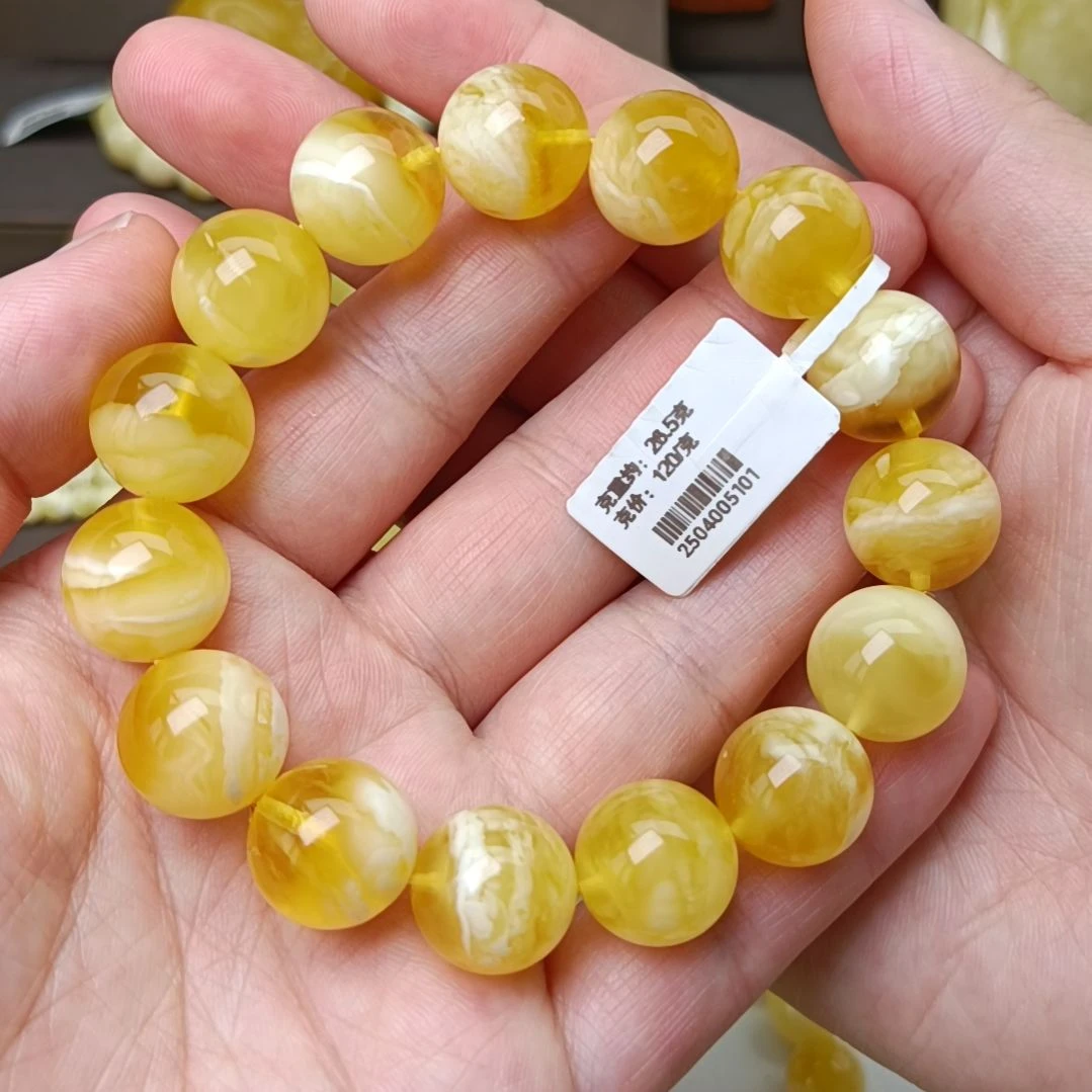 未镶嵌蜜蜡手链14大加圆珠金白溶洞妖花高货手围17