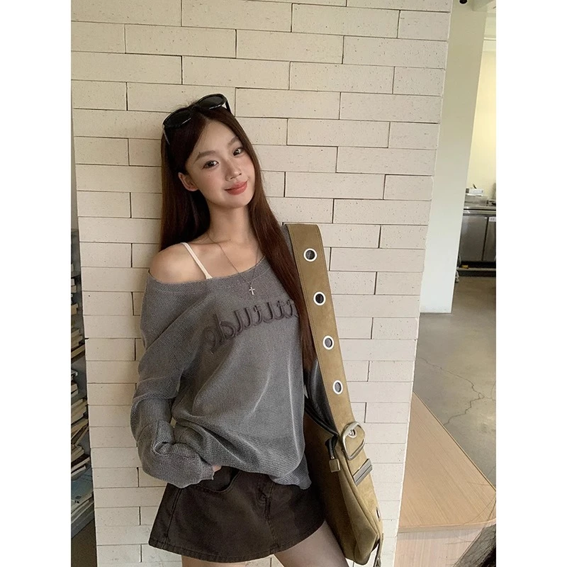 番茄妹妹Tomatosister 防晒罩衫女 夏日ootd穿搭长袖t恤斜肩上衣