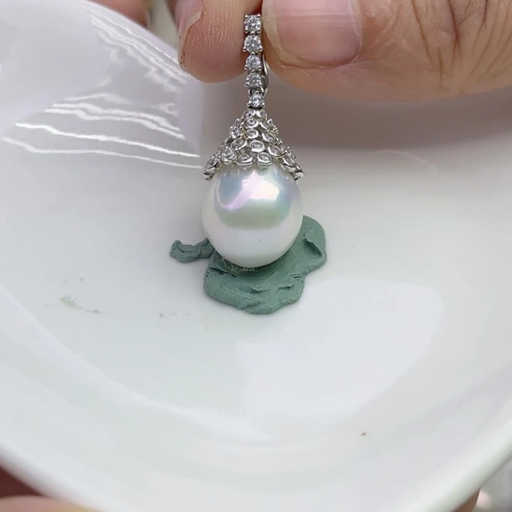吊坠(不含链)银S925镶嵌淡水珍珠