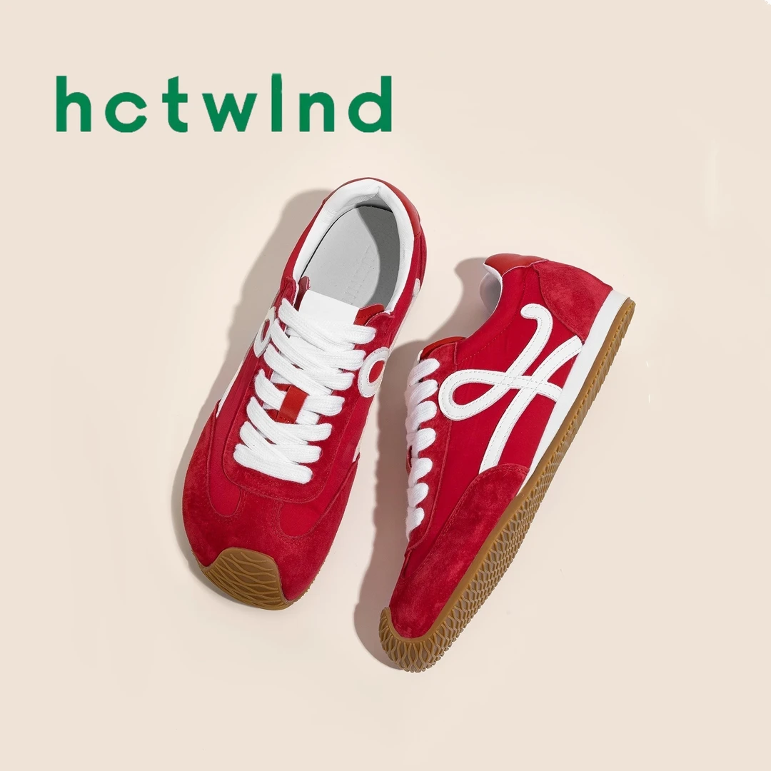 热风百搭丑萌软底红色德训鞋女2025夏新款休闲板鞋运动复古阿甘鞋