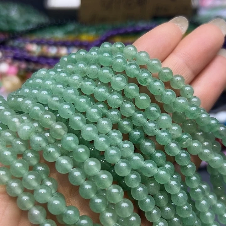 玛瑙/玉髓未镶嵌珠宝半成品T204   6m天然绿东陵圆珠一条