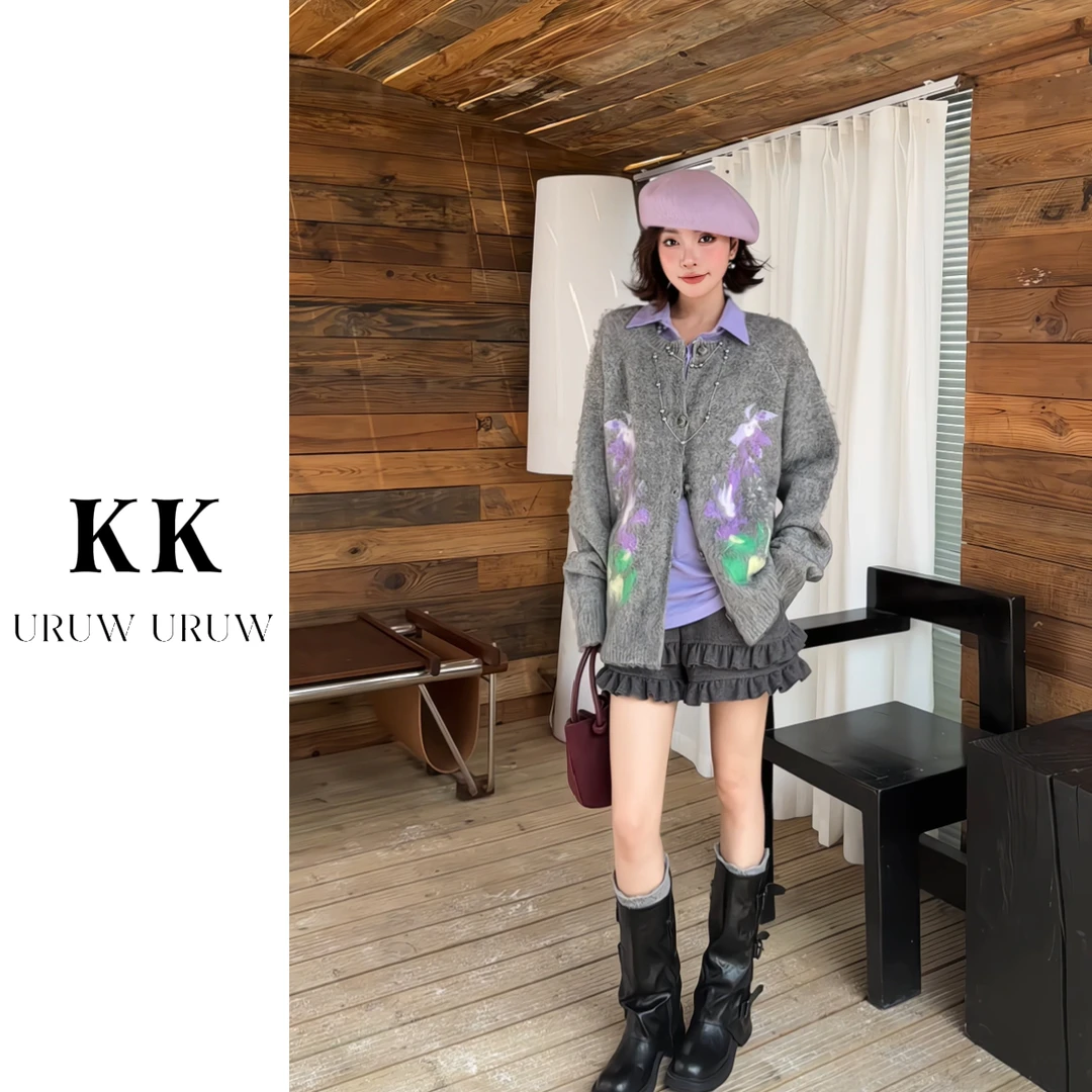 柯柯【金枝玉叶】羊毛混纺花卉提花圆领毛针织开衫KL294