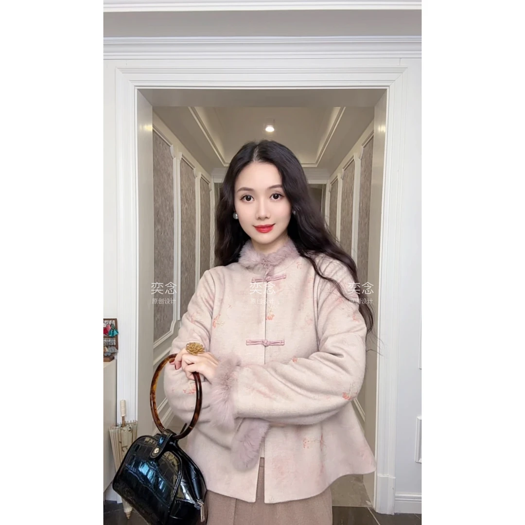 「奕念」《凝眸》真兔毛夹棉羊毛上衣及加绒马夹～冬季国风系列套装