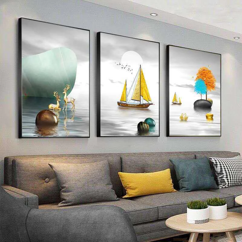 复式楼梯口间装饰画现代简约楼道三联挂画客厅玄关走廊过道墙壁画