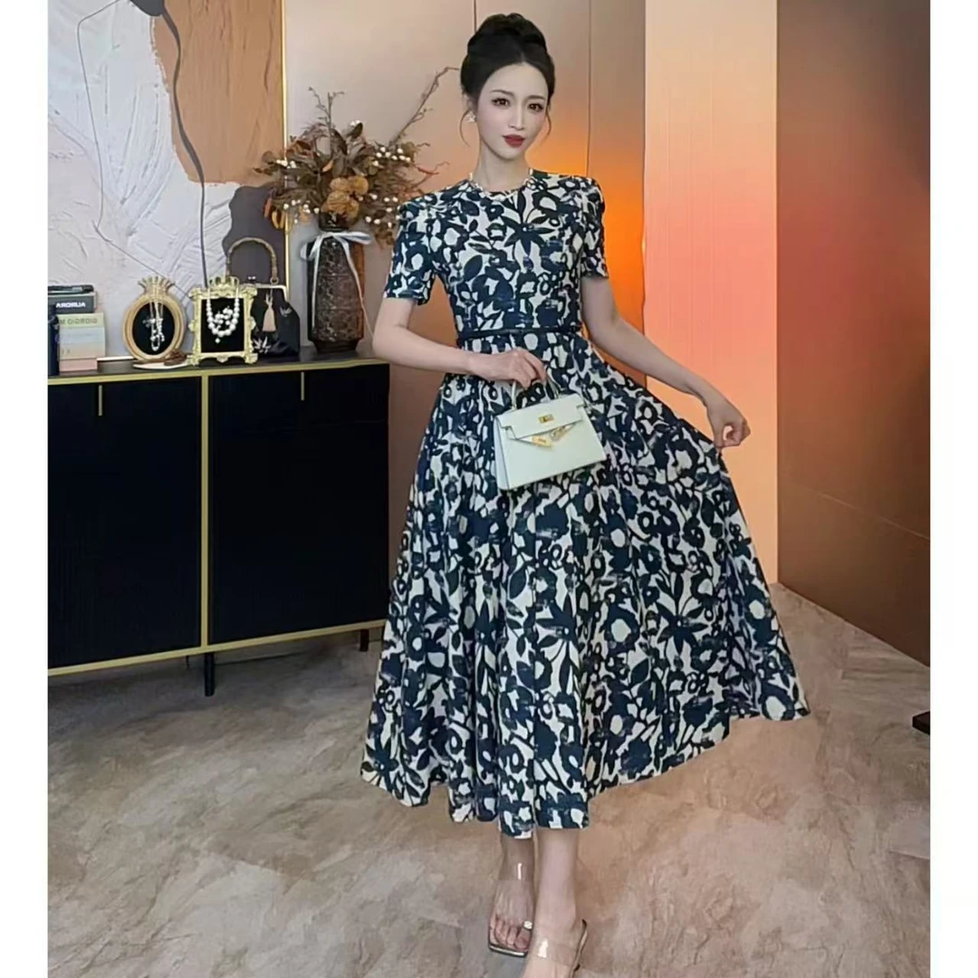 【青花瓷高定】夏季高贵气质显瘦长裙新款优雅裙子高级感轻奢连衣裙