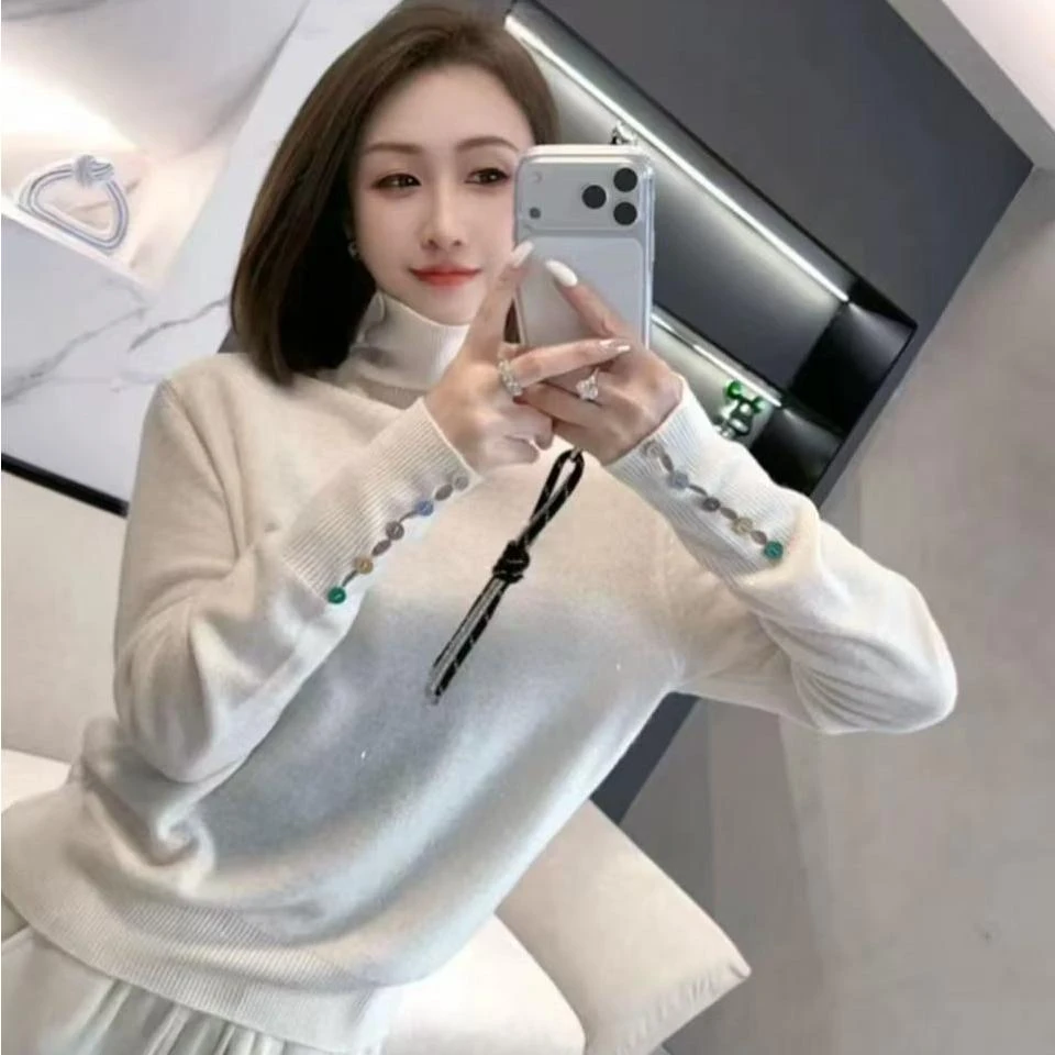 【满天星】高领拼色珠片针织衫减龄套头加厚毛衣显瘦上衣25113