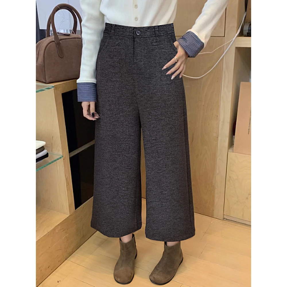 韩系大码慵懒风高腰阔腿裤女2025秋季新款小个子宽松显瘦休闲裤子