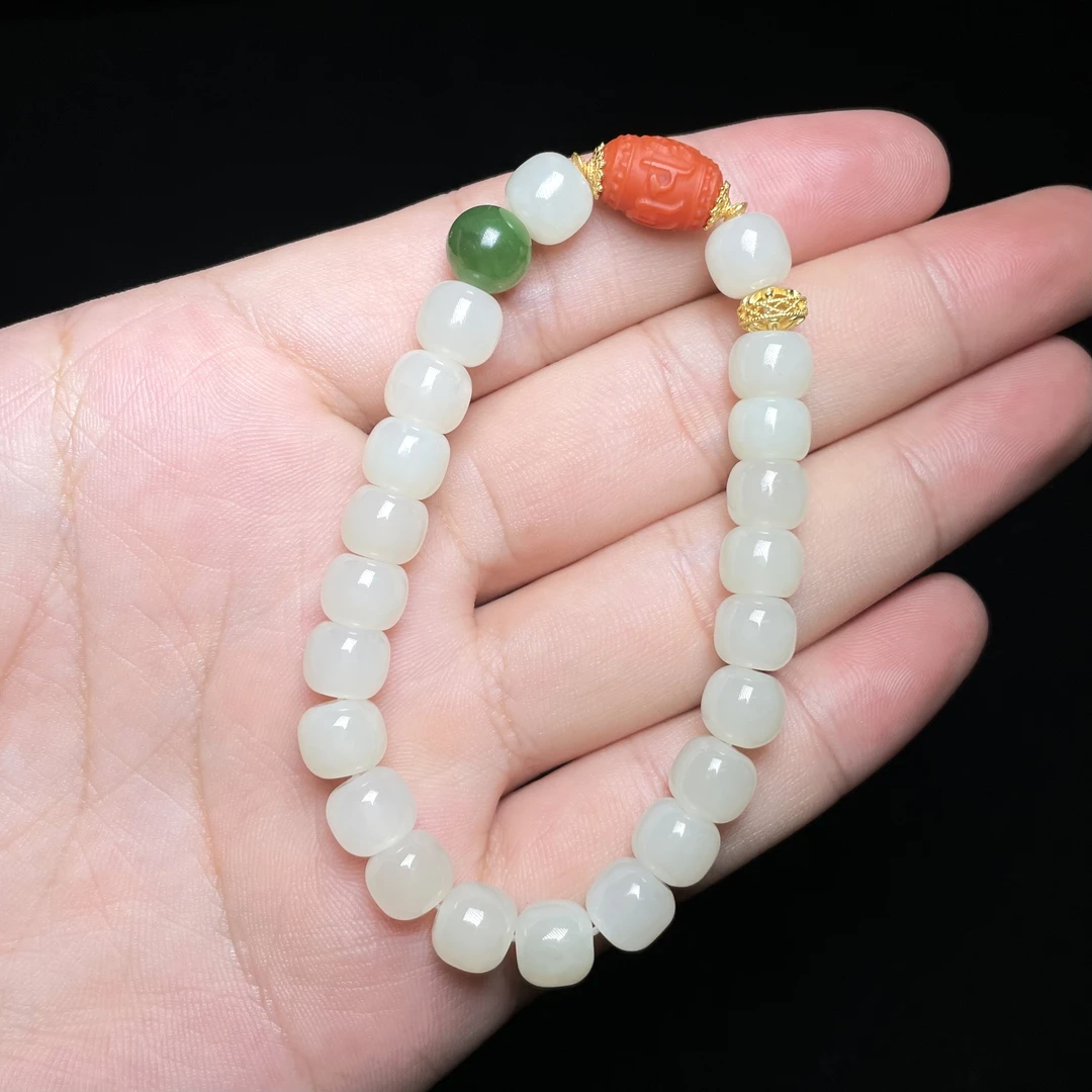 菲菲珠宝好^S925和田玉老型珠手串约7*8mm-多样性发一