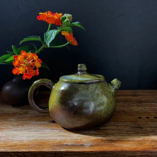 云南建水紫陶茶壶繁花似锦古法柴烧茶壶裸烧泡茶壶自然落釉壶