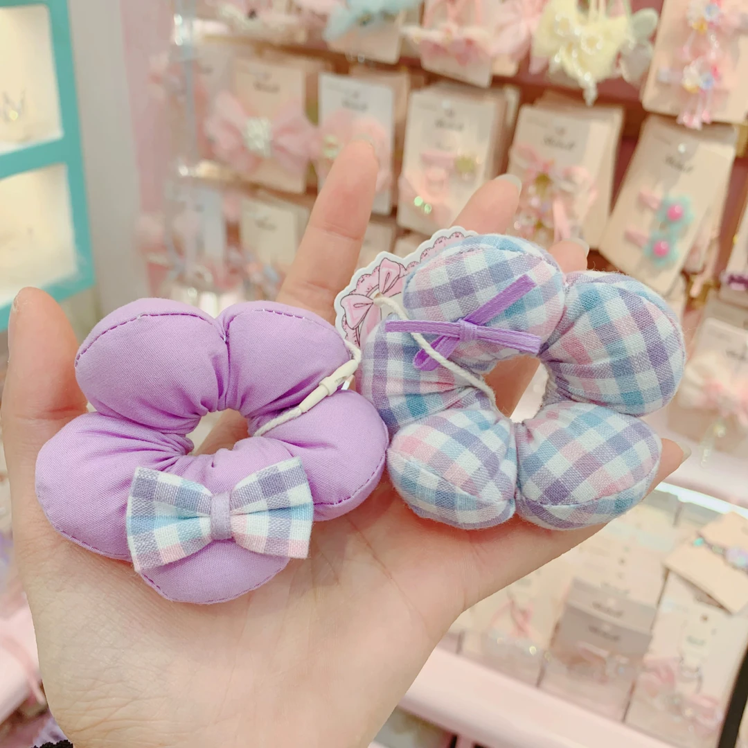 C4075-dl紫色格子小花朵发圈（2只）【满9.9包邮发货】