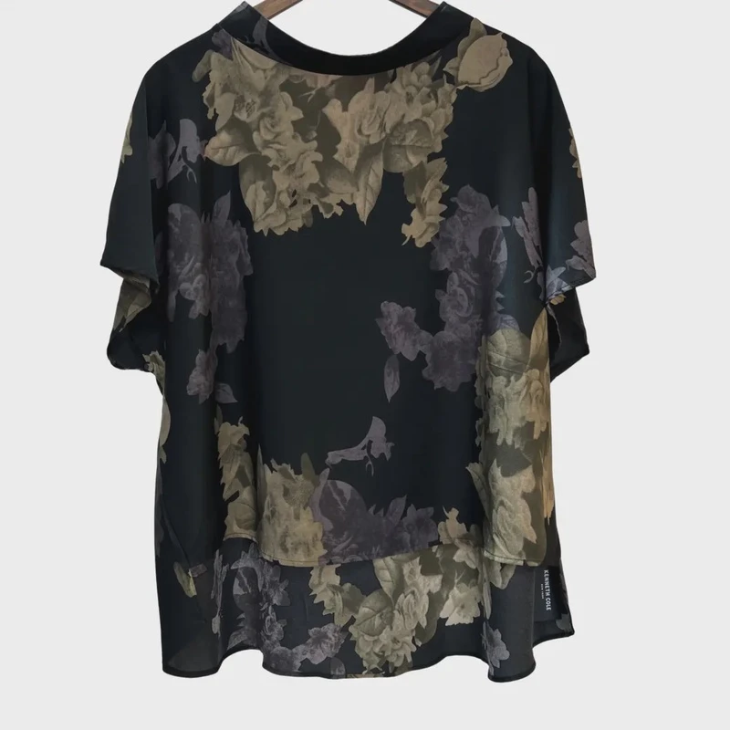 153/大气优雅黑色印花柔软顺滑气质上衣复古百搭时尚设计师款965