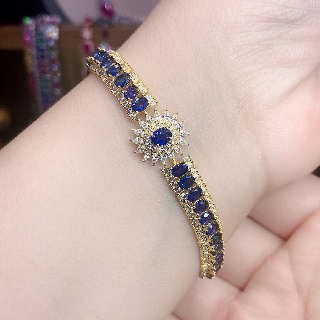 蓝宝石手链银S925镶嵌