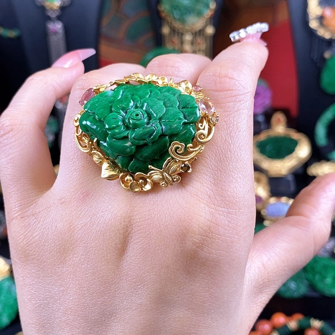 翡翠银S925镶嵌戒指戒指