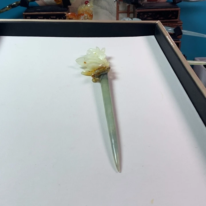 蛇纹石玉发簪未镶嵌鱼