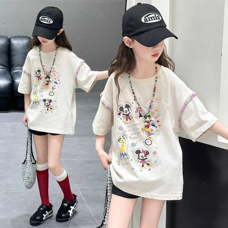 2025新款女童夏季套头圆领T恤短袖韩版卡通印花可爱宽松短袖上衣