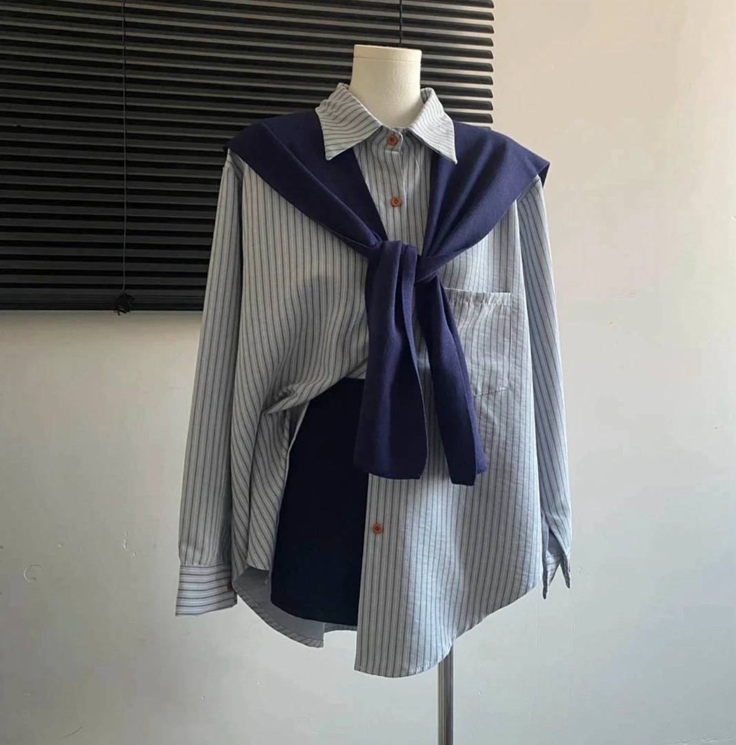【按编号拍】秋新款长袖衬衫宽松显瘦休闲设计感上衣