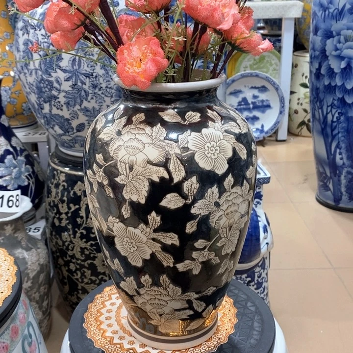 【闪购商品】摆件锦**叙陶瓷花瓶黑底花瓶摆件