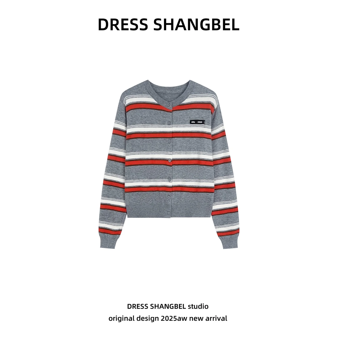 DRESS -秋冬季新款C15条纹上衣设计师潮流打底毛针织衫6212H