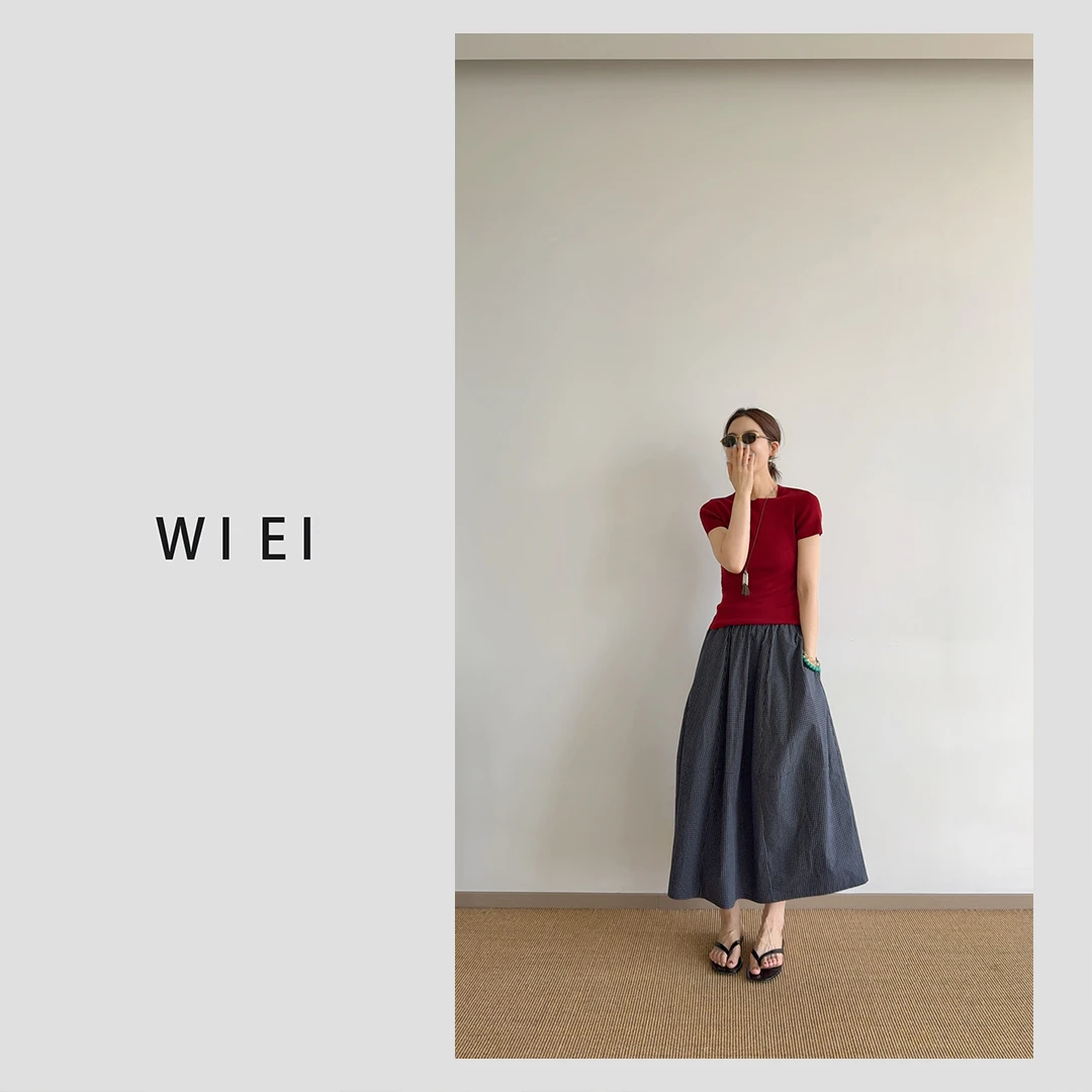 《WI EI》元素格裙*法式复古撞色格纹时髦松弛感气泡半裙W25205505