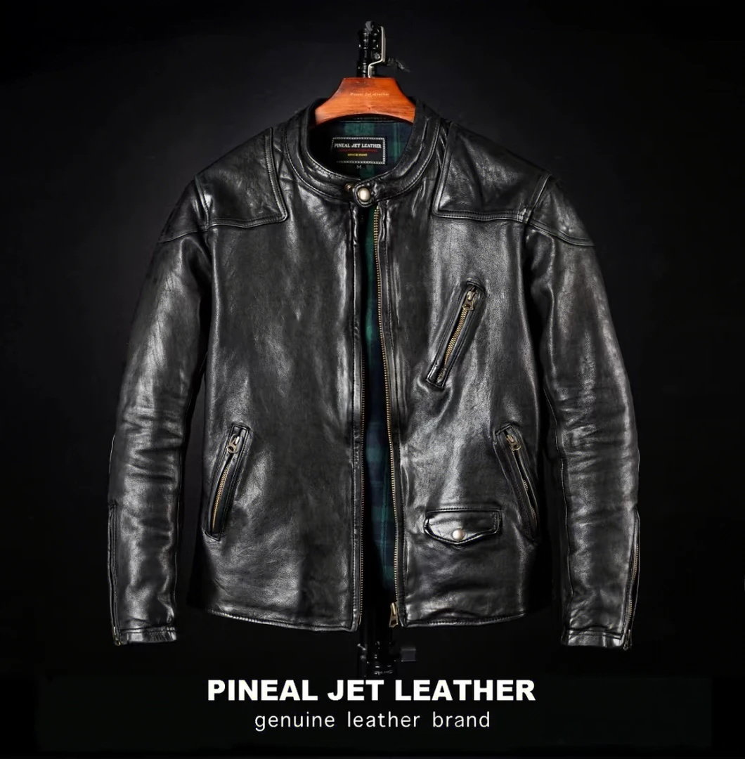 时尚皮衣修身立领男士皮夹克，复古机车，古着皮衣，皮羽绒