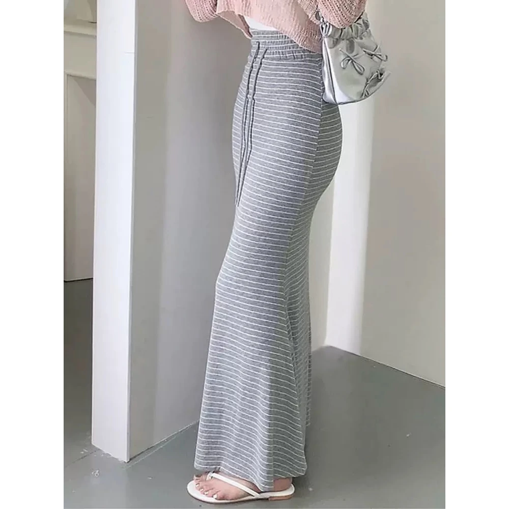 韩国东大门新品 巨好看的~气质系显瘦高腰条纹包臀鱼尾半身裙