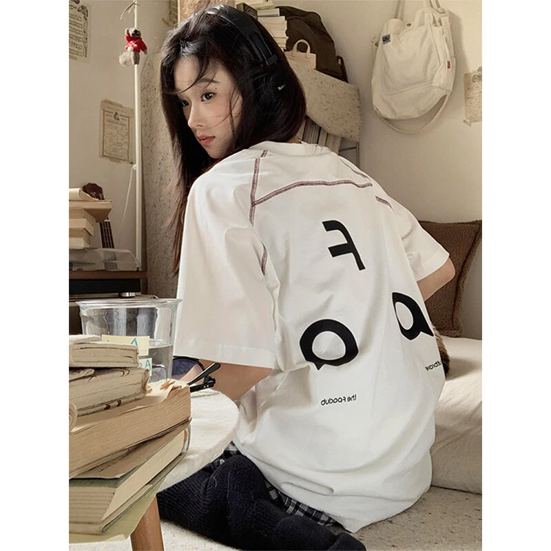 2025新款夏季新款美式宽松情侣半袖T恤哈苏撞色线logo短袖t