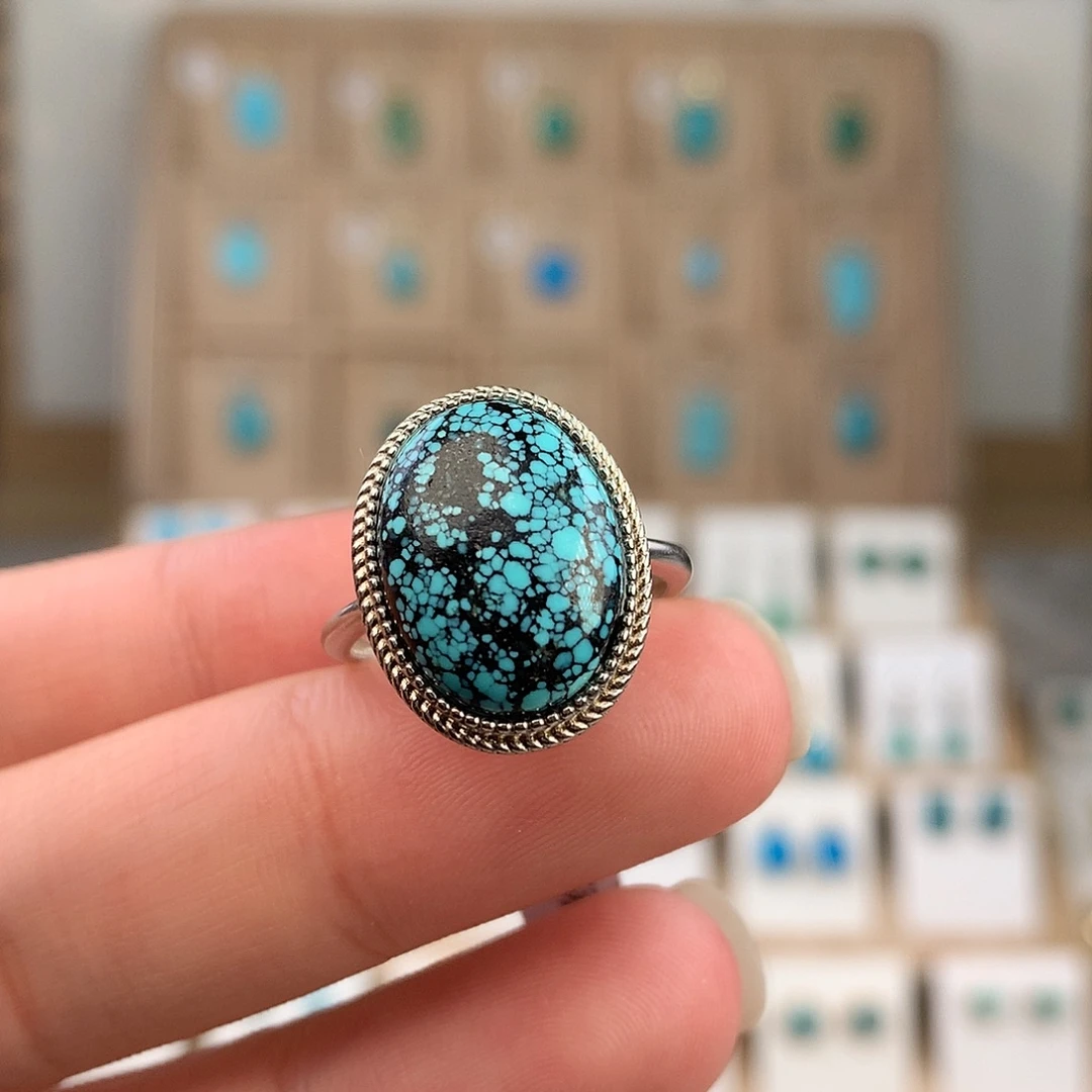 绿松石银S925镶嵌戒指