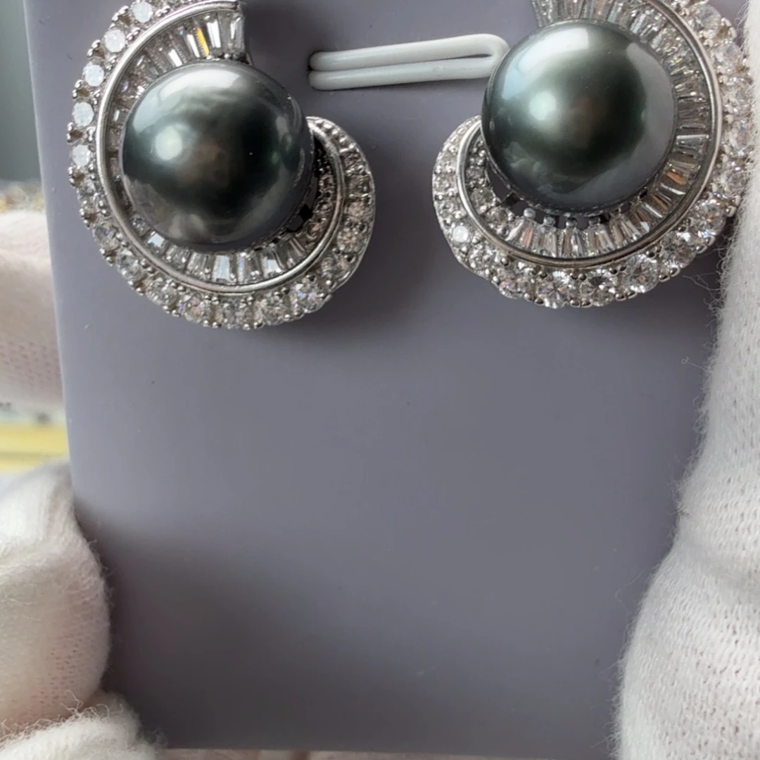 耳饰银S925镶嵌海水珍珠