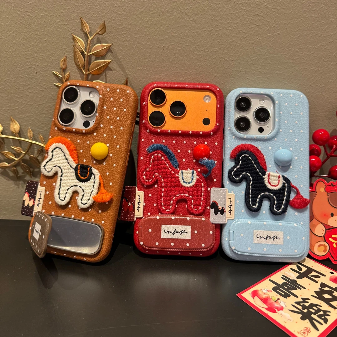 波点小马支架适用苹果17/16手机壳华为vivoppo小米15/14