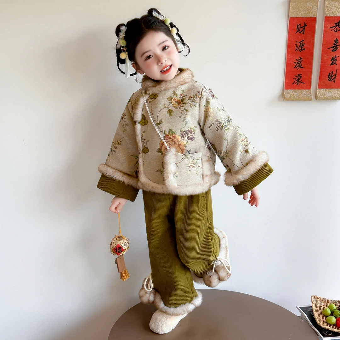 女童拜年服套装冬装2025新款儿童新中式汉服两件套女宝宝国风衣服