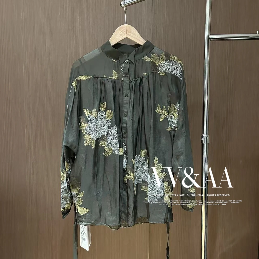 VV&AA 春日识花 新中式春夏刺绣气质轻薄长袖衬衣 YB3980