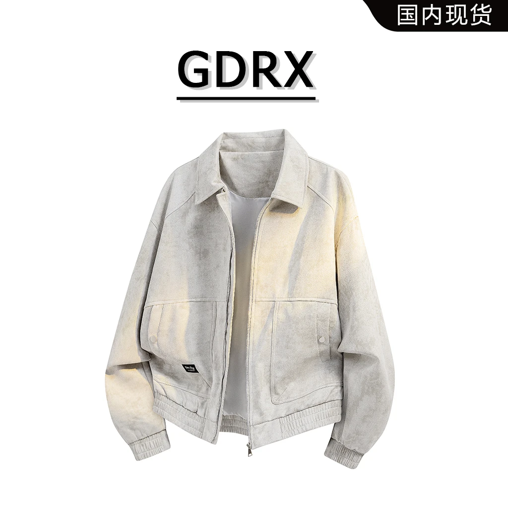 GDRX美式扎染夹克男士秋季新款潮牌高街麂皮绒外套高级感轻奢男装