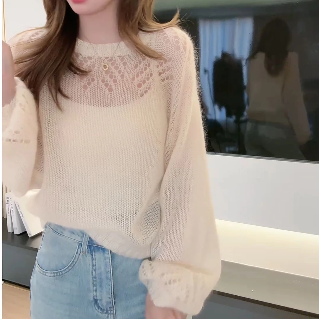 洋气显白减龄镂空慵懒长袖针织衫上衣LK2501443