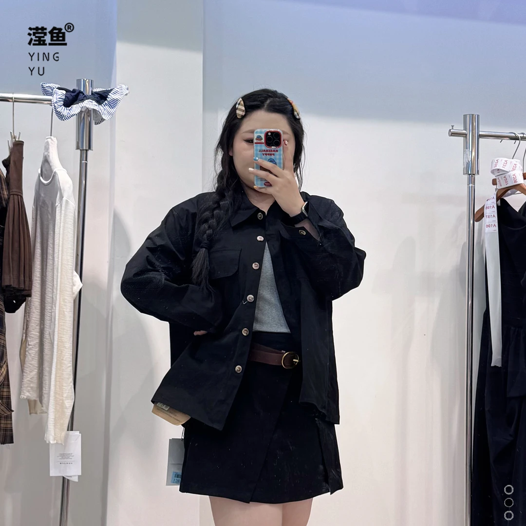 油菜 GH55051大码秋季外套短裙两件套百搭纯色女装设计款时尚套装