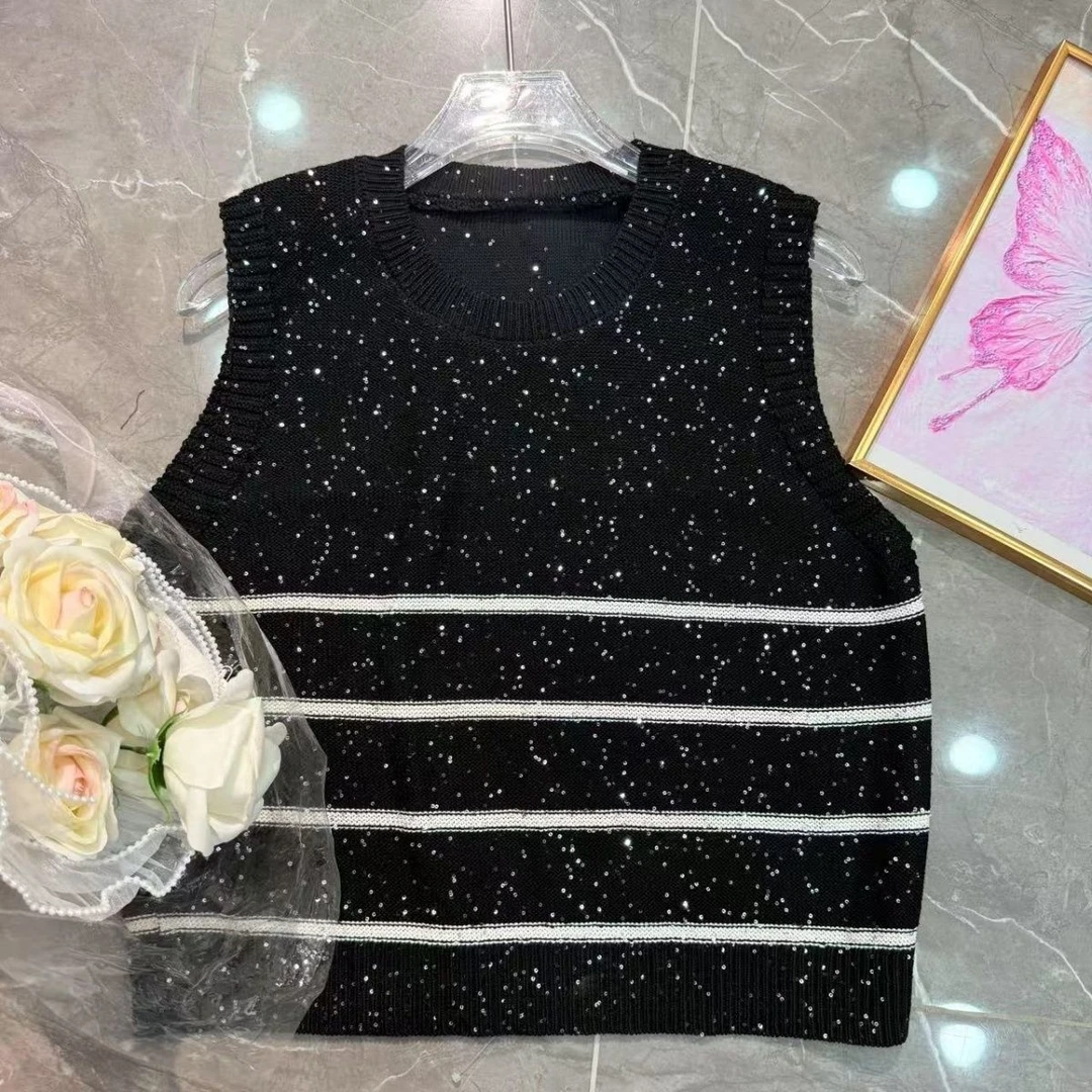 502095-2亮片无袖打底新款背心夏季洋气上衣