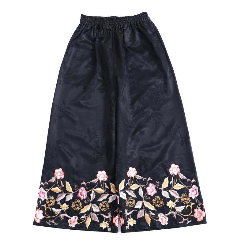 「四时春」乐锦坊原创手工中国风高档显瘦中式长款汉服刺绣日常裤子