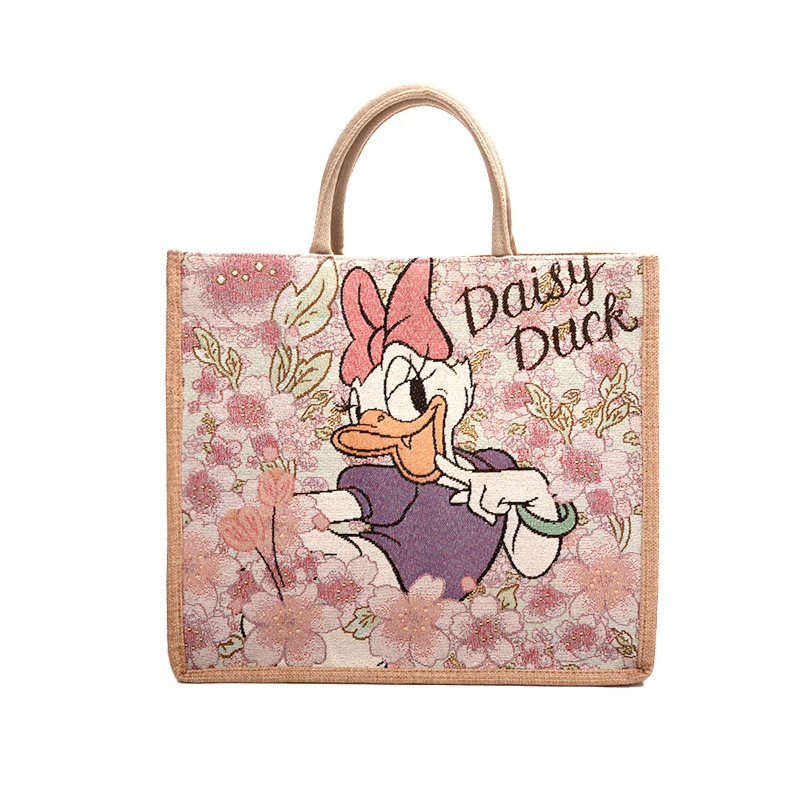阪织屋迪士尼黛西正版联名方口托特包复古刺绣拼接包大容量单肩包