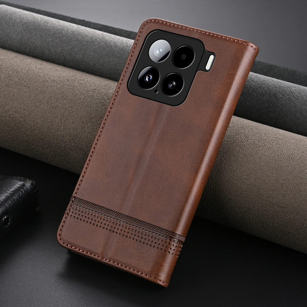 【高档牛纹+磁吸翻盖皮套】适用小米15手机壳商务全包防摔