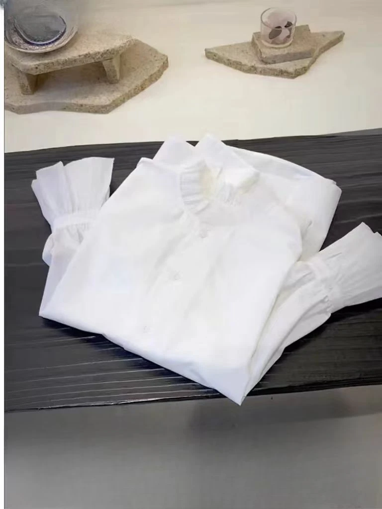 二哥二嫂【木耳边衬衫】春季百搭宽松休闲白色打底衬衣