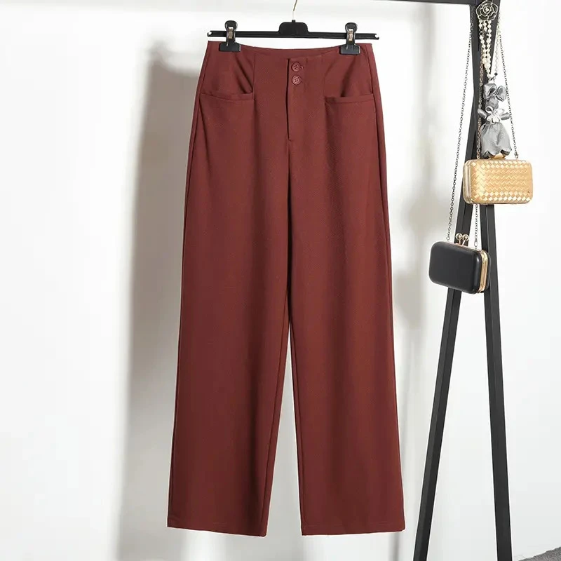 【生态羊绒】秋冬松紧腰时尚垂感高腰休闲百搭显瘦窄版直筒裤y9855