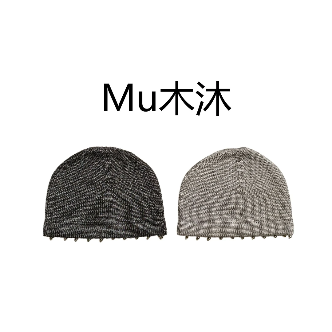 Mu木沐♠新品帽沿吊珠子针织帽子