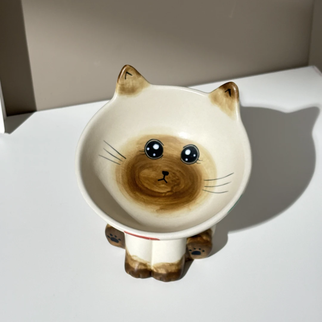 249手绘陶瓷高脚猫粮碗