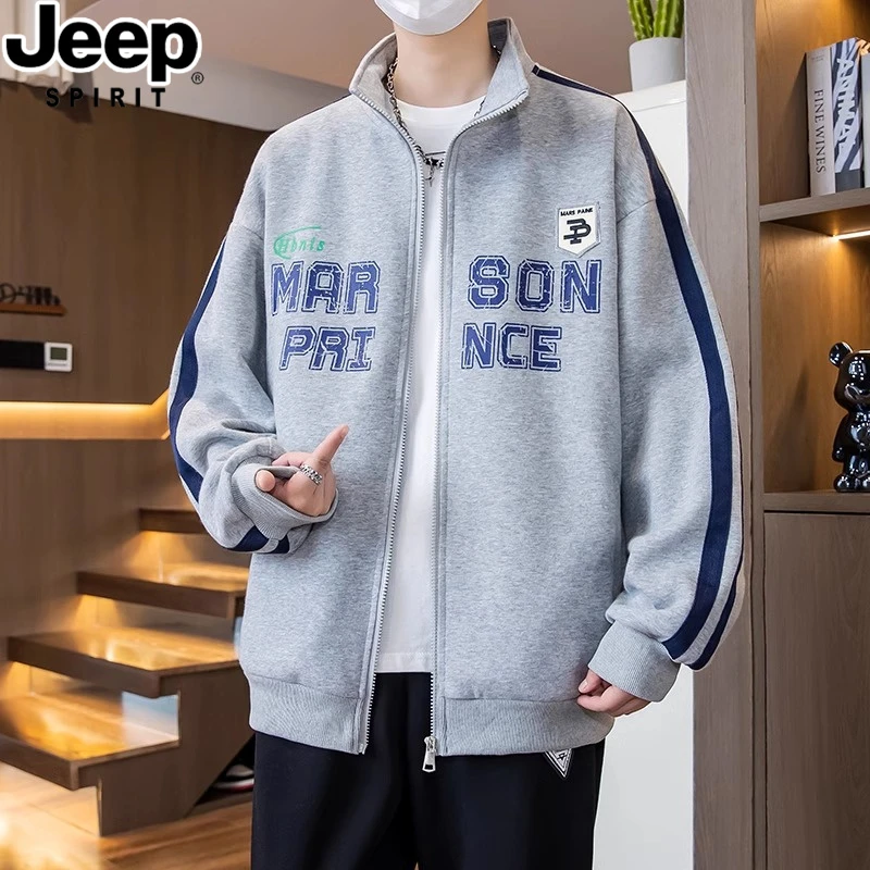 JEEPSPIRIT吉普新款春季潮流卫衣开衫男士青少年潮流帅气外套上衣