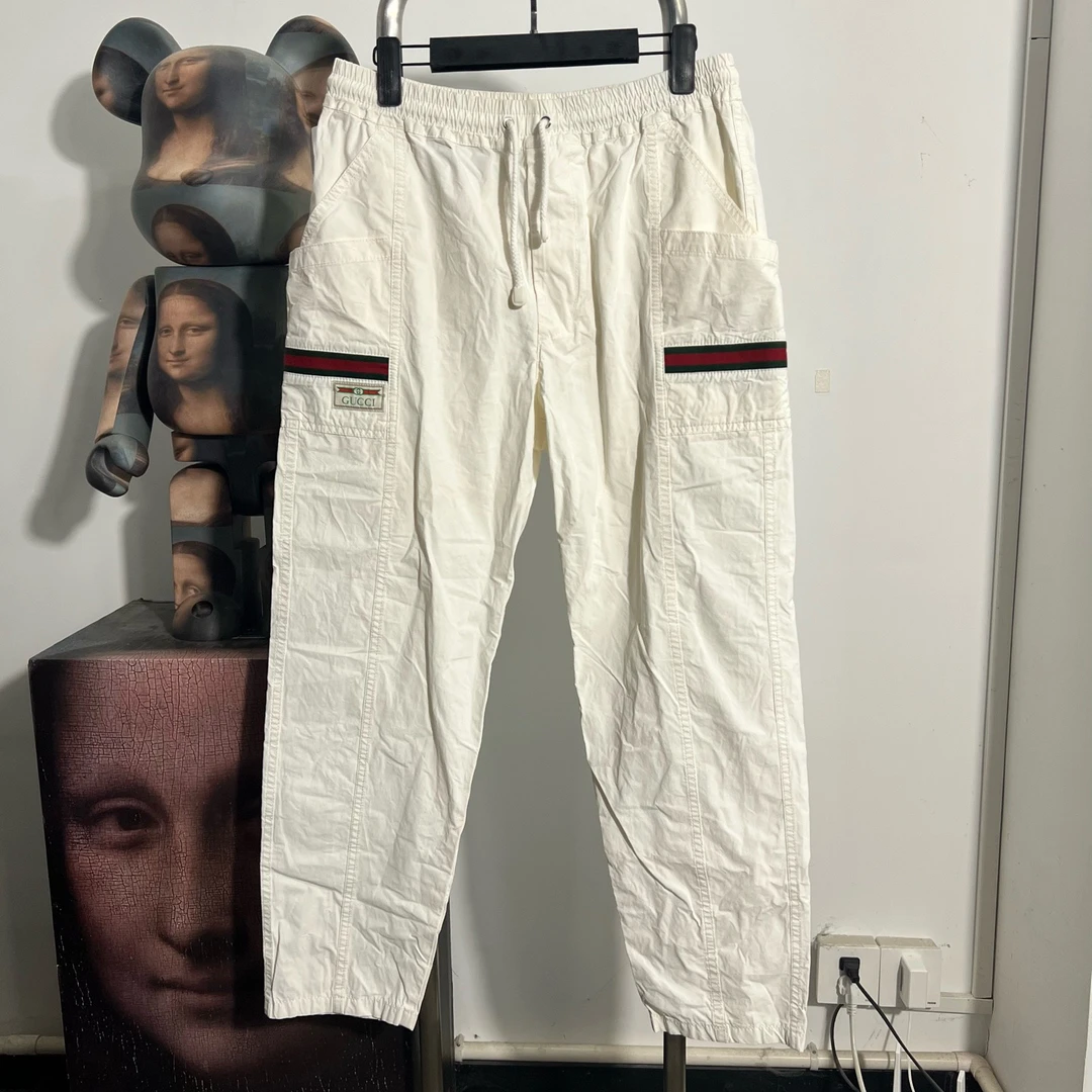 99新 GUCCI/古驰 白色条纹长裤尺码：48 裤长99 腰围40