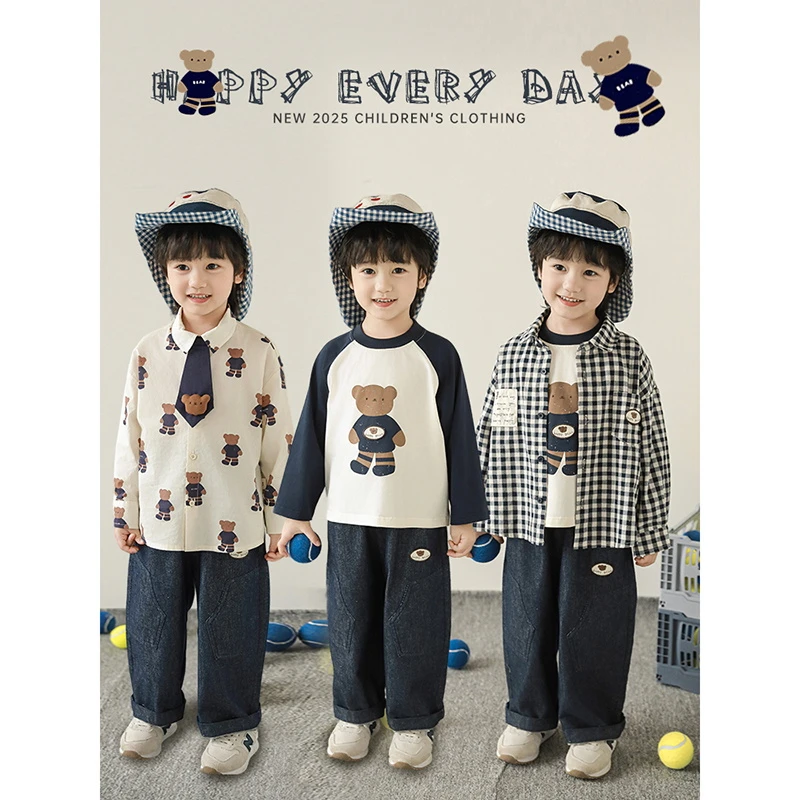 YOEHYAUL/幼悠春叁波【 熊熊漫步】萌帅原创设计轻薄宽松T恤N5958