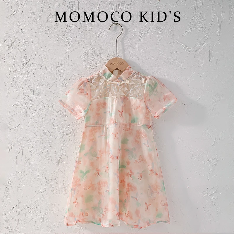 MOMOCO时尚裙子童装夏季新款儿童旗袍中国风女女复古连衣裙
