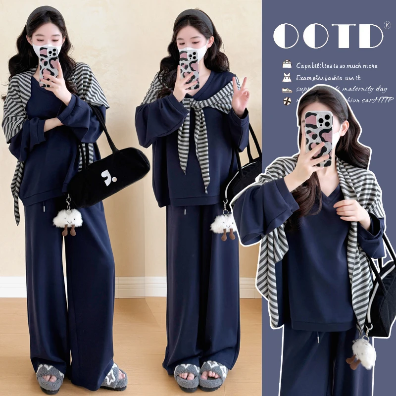 孕妇春秋套装2025新款外穿时尚洋气韩版运动风宽松休闲卫衣披肩女