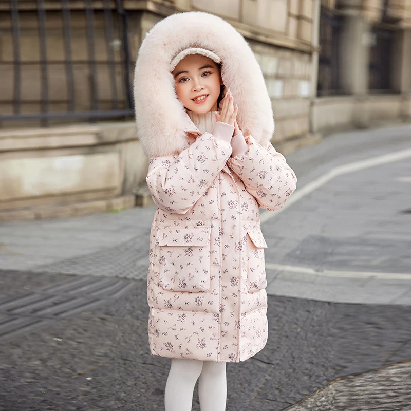 童泰【断码】儿童羽绒服女童中长款冬季新款白鸭绒女孩中大童