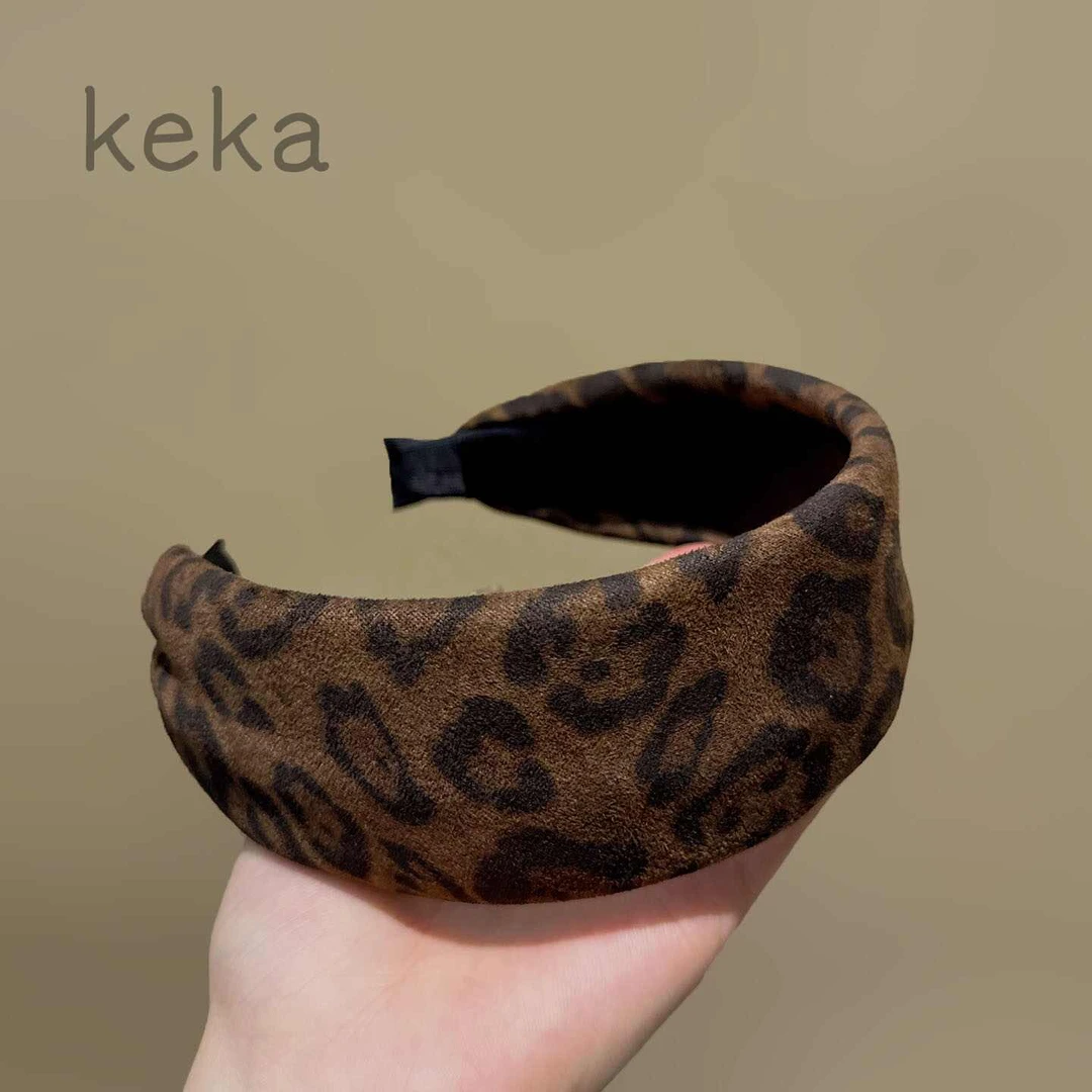韩系鹿皮绒豹纹宽边发箍女气质优雅高级感头箍百搭精致发卡头饰品
