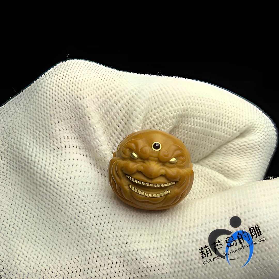 猴头核桃雕刻黄铜镶嵌花恶僧单籽配饰
